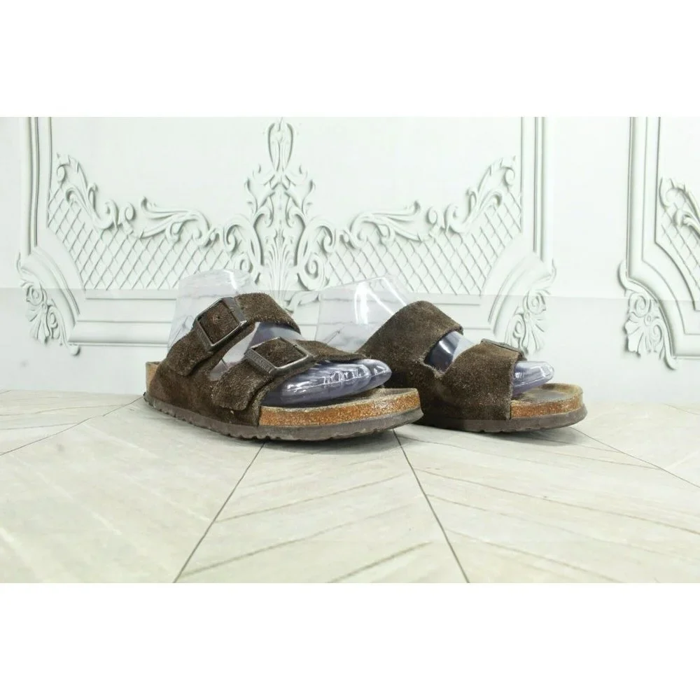 Birkenstock Arizona Brown Suede Double-Strap Slide Sandals Size 38 US 7 - Picture 3 of 9